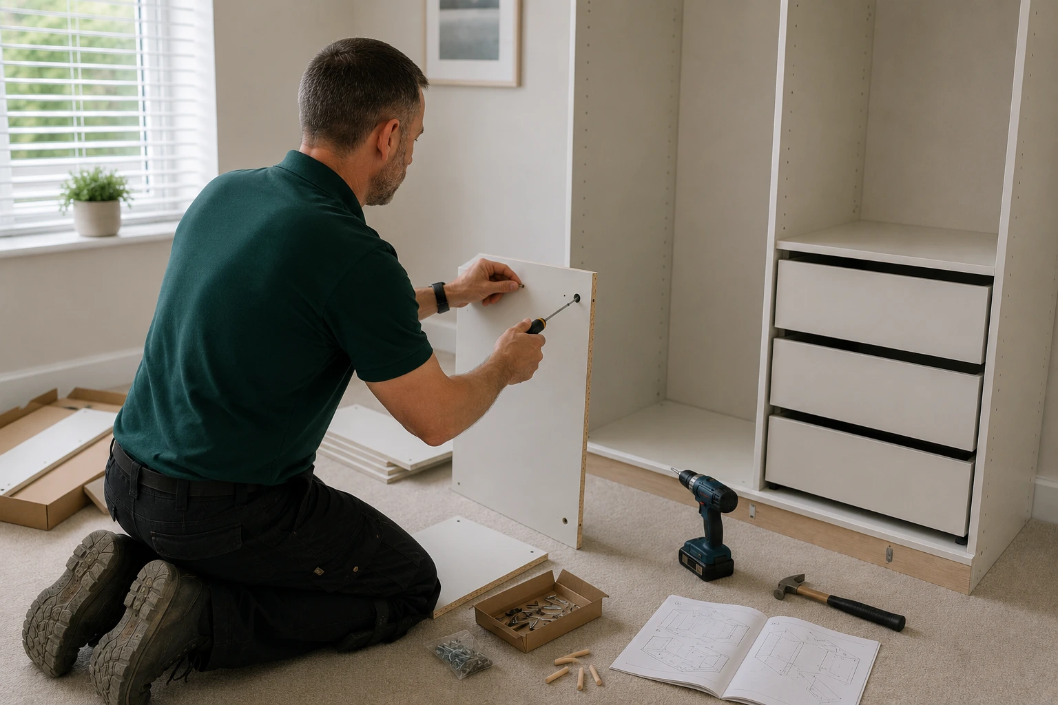 Flat pack furniture being assembled